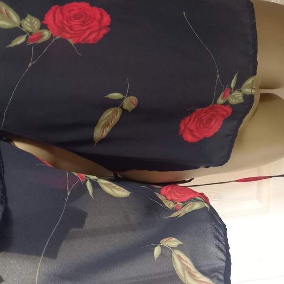 Size 12 Quite Sheer Unusual Collar Rose Print Chiffon Wrap Top - Picture 4 of 9